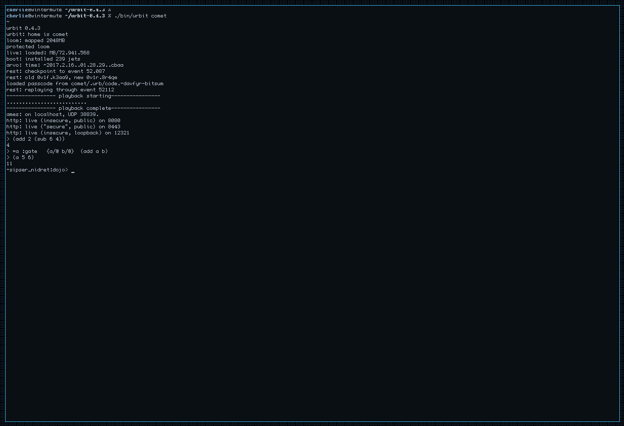 Sample Urbit install with some Nock run